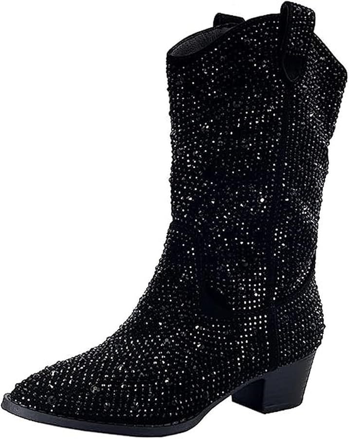 Forever Girls/Kids Rhinestone Western Cowgirl Cowboy Pointed Toe Low Heel Boots | Amazon (US)
