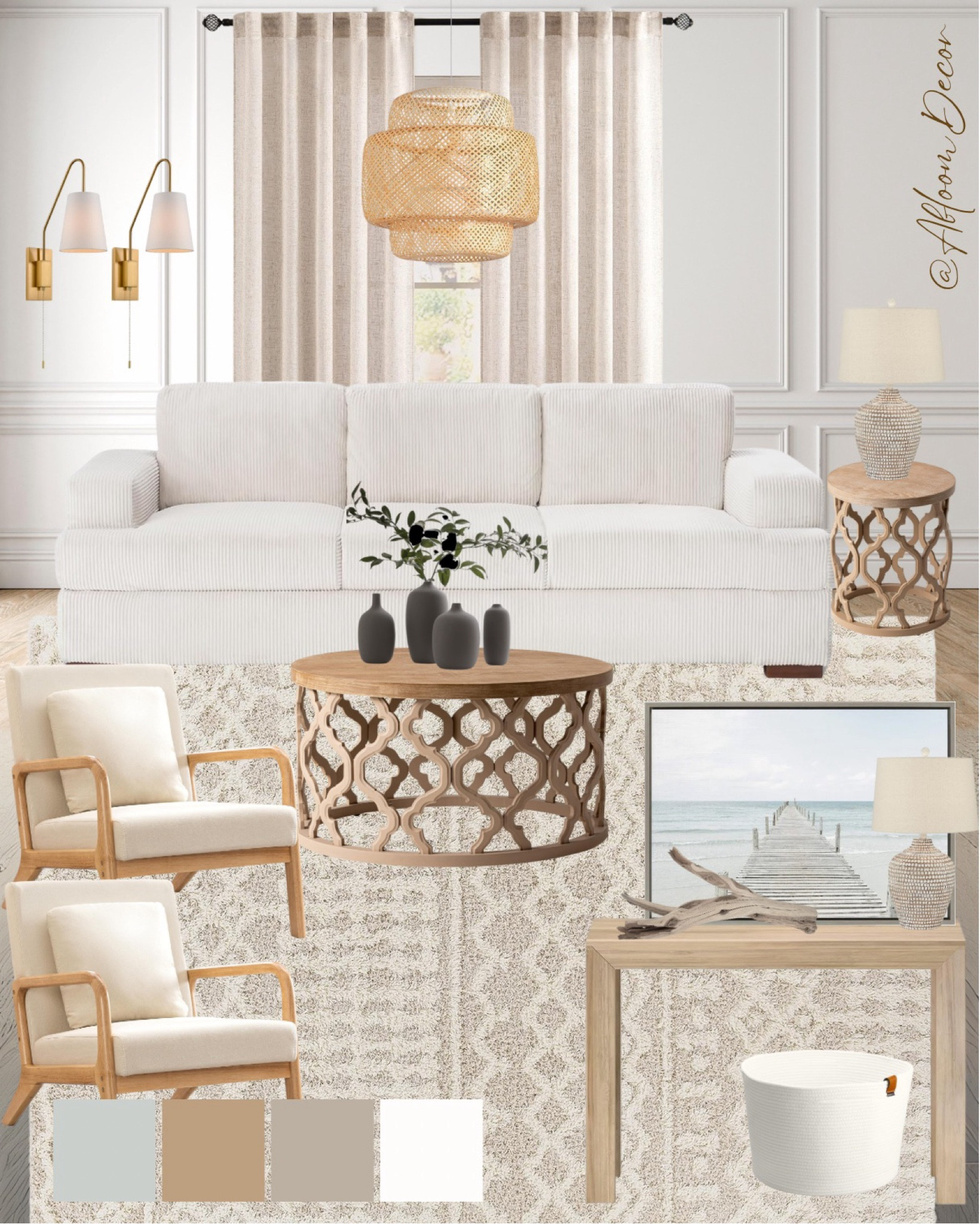 This serene living room design combines neutral tones and natural textures to create a calming, airy space. The light wood accents, woven details, and minimalist decor have coastal charm.

#LTKHome