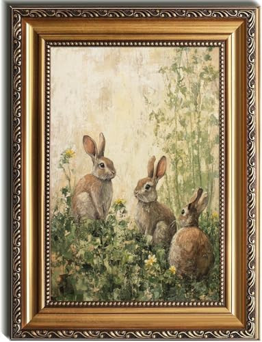 Kizbok Gold Framed Wall Art for Home Decor, Vintage Muted Rabbits in Spring Art Prints, Rustic Bu... | Amazon (US)