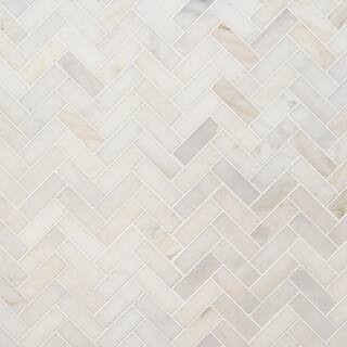 Ivy Hill Tile White Jade 11.92 in. x 12.79 in. Herringbone Polished Marble Mosaic Tile (1.06 sq. ... | The Home Depot