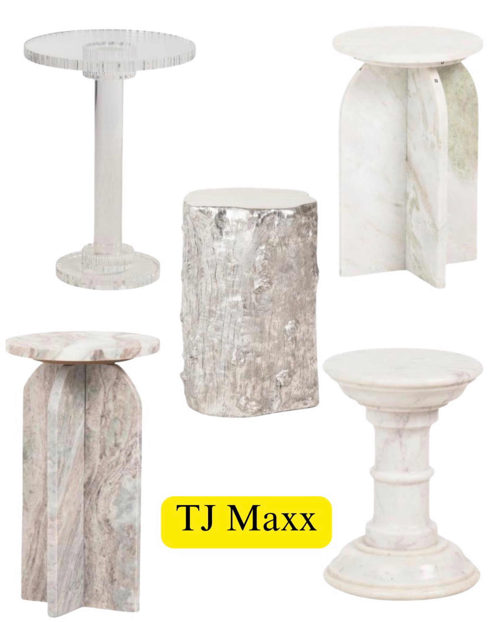 T.J. Maxx designer side tables, marble, acrylic, white, living room, office, bedroom, entry, French, modern, coastal.

#LTKSaleAlert #LTKHome