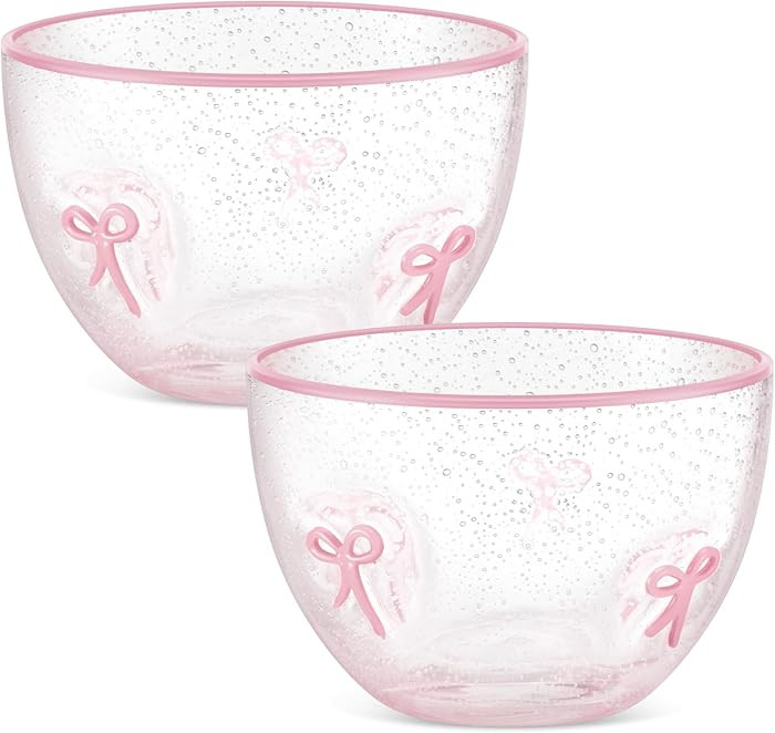 Valentine's Day Bow Snack Bowl Set of 2,14oz Clear Glass Candy Dessert Bowls with Pink Bow Design... | Amazon (US)