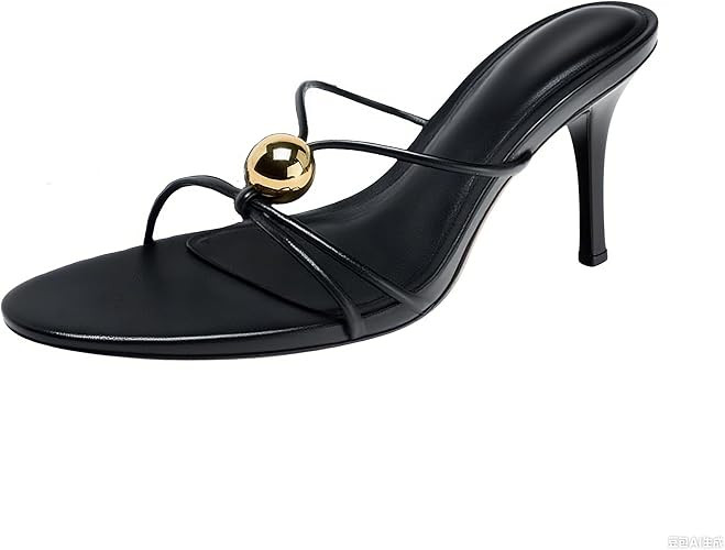 Women's Strappy Sandals Heels Round Open Toe, Thong Slip On Sandals Flip Flops Mid Stiletto Heels... | Amazon (US)