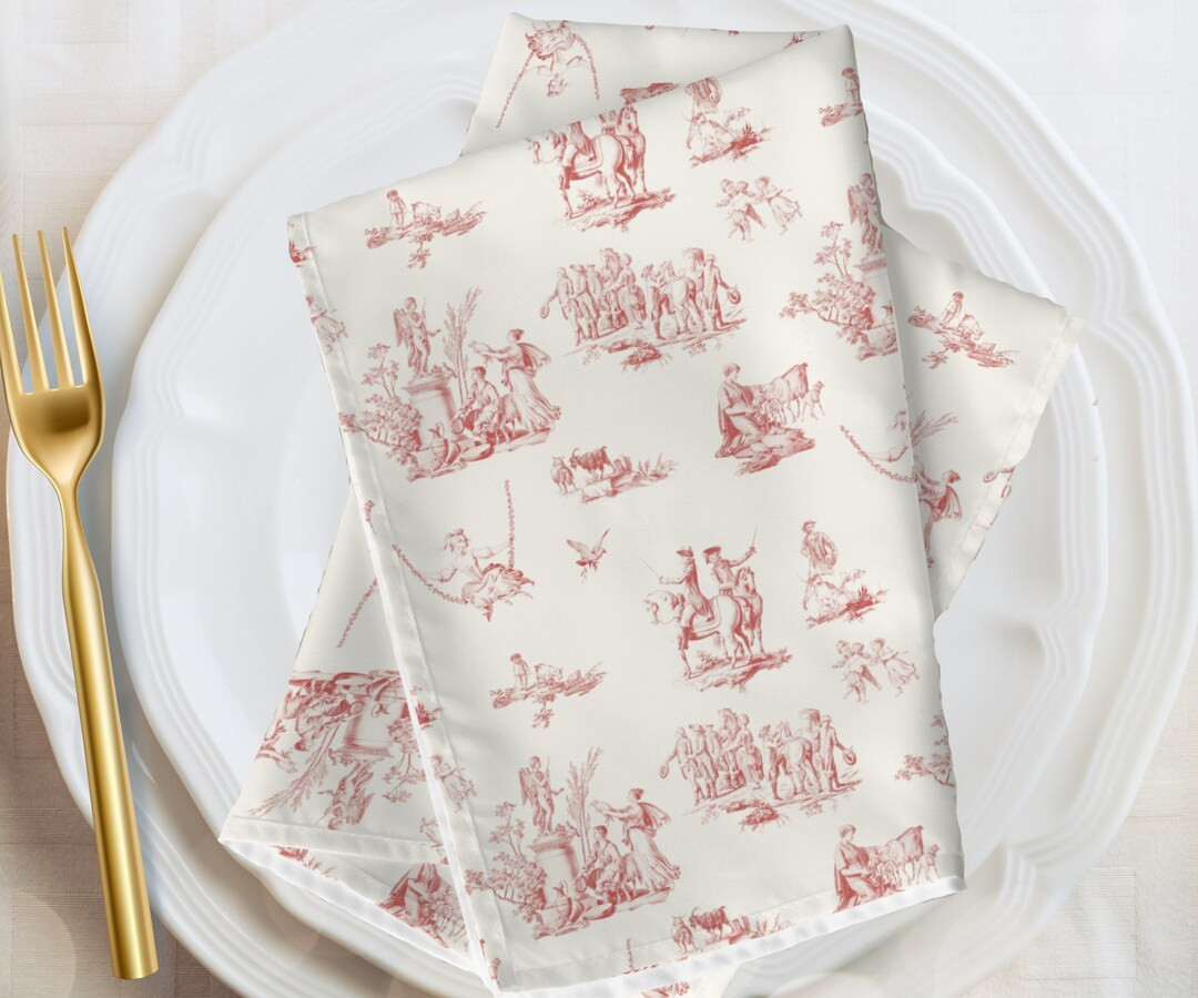 Red and Antique White Toile Dinner Napkins | Toile Home Decor | Hostess Gift | Floral Napkins | F... | Etsy (US)