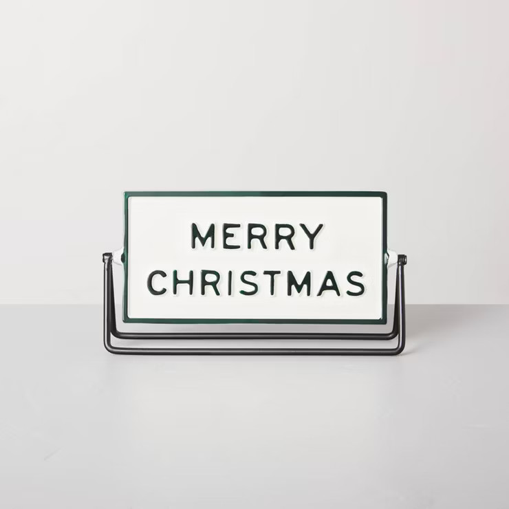 Merry Christmas & Happy New Year Reversible Tabletop Sign Cream/Green - Hearth & HandT... | Target