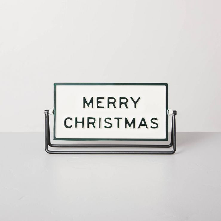Merry Christmas &#38; Happy New Year Reversible Tabletop Sign Cream/Green - Hearth &#38; Hand&#84... | Target