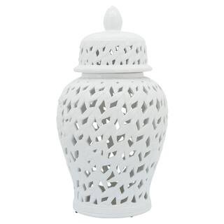 Sagebrook Home Pierced White Temple Jar 18 in. 12468-02 | The Home Depot