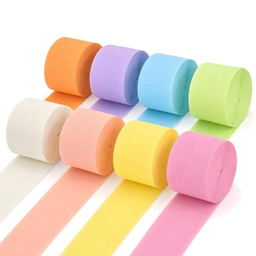 8 Rolls Pastel Streamers 656Ft(1.8 Inch x 82 Ft/Roll) Pastel Crepe Paper Streamers Crepe Paper Ro... | Amazon (US)