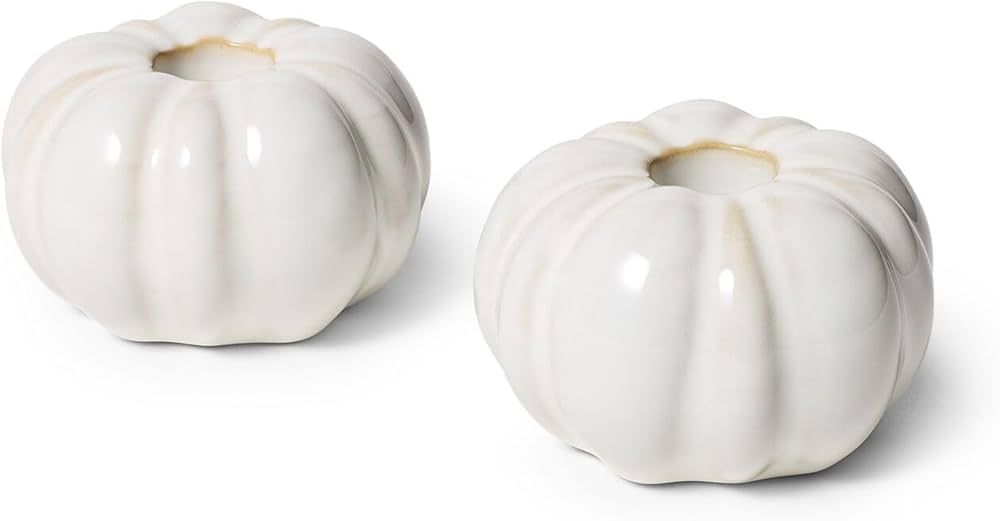 Sur La Table Pumpkin Taper Candle Holders, Set of 2, White | Amazon (US)