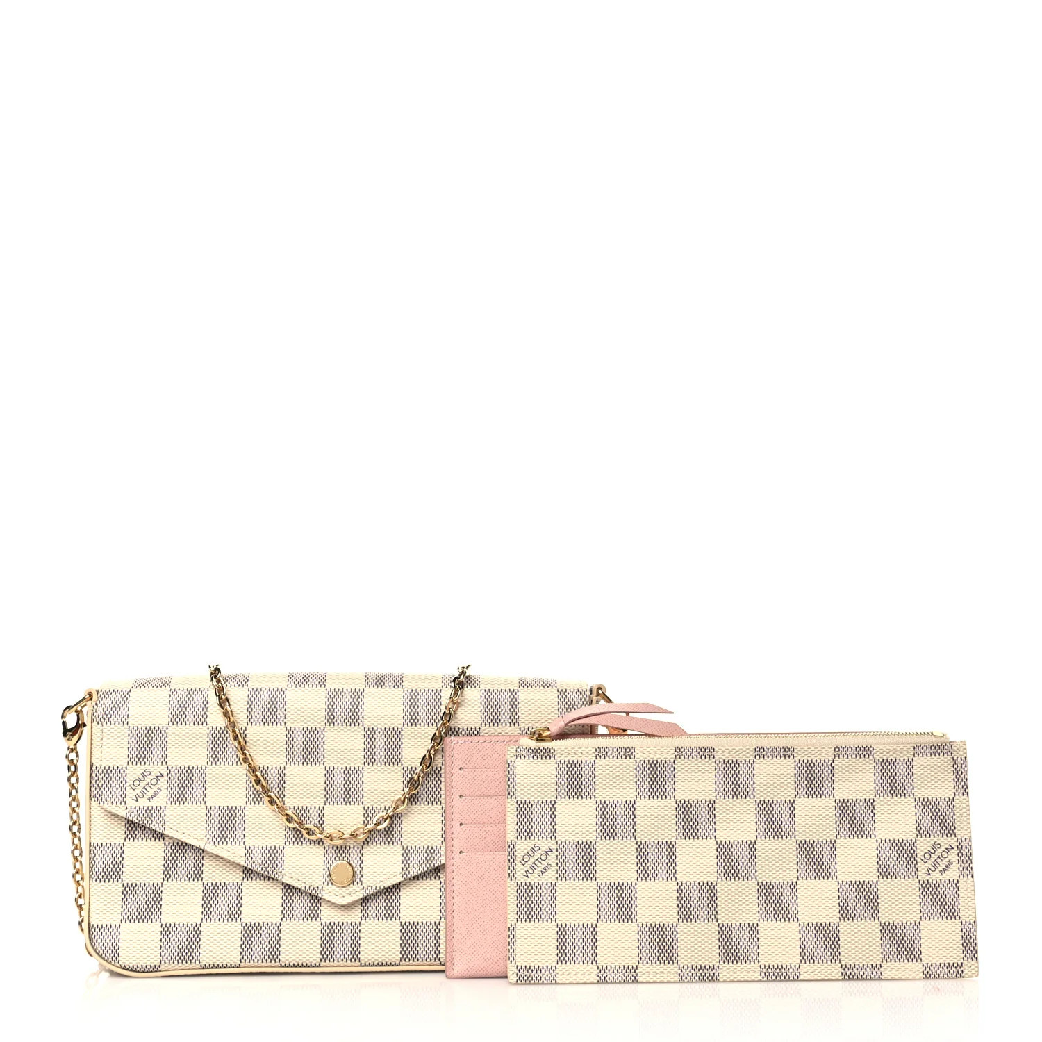Damier Azur Pochette Felicie Chain Wallet Rose Ballerine | FASHIONPHILE (US)