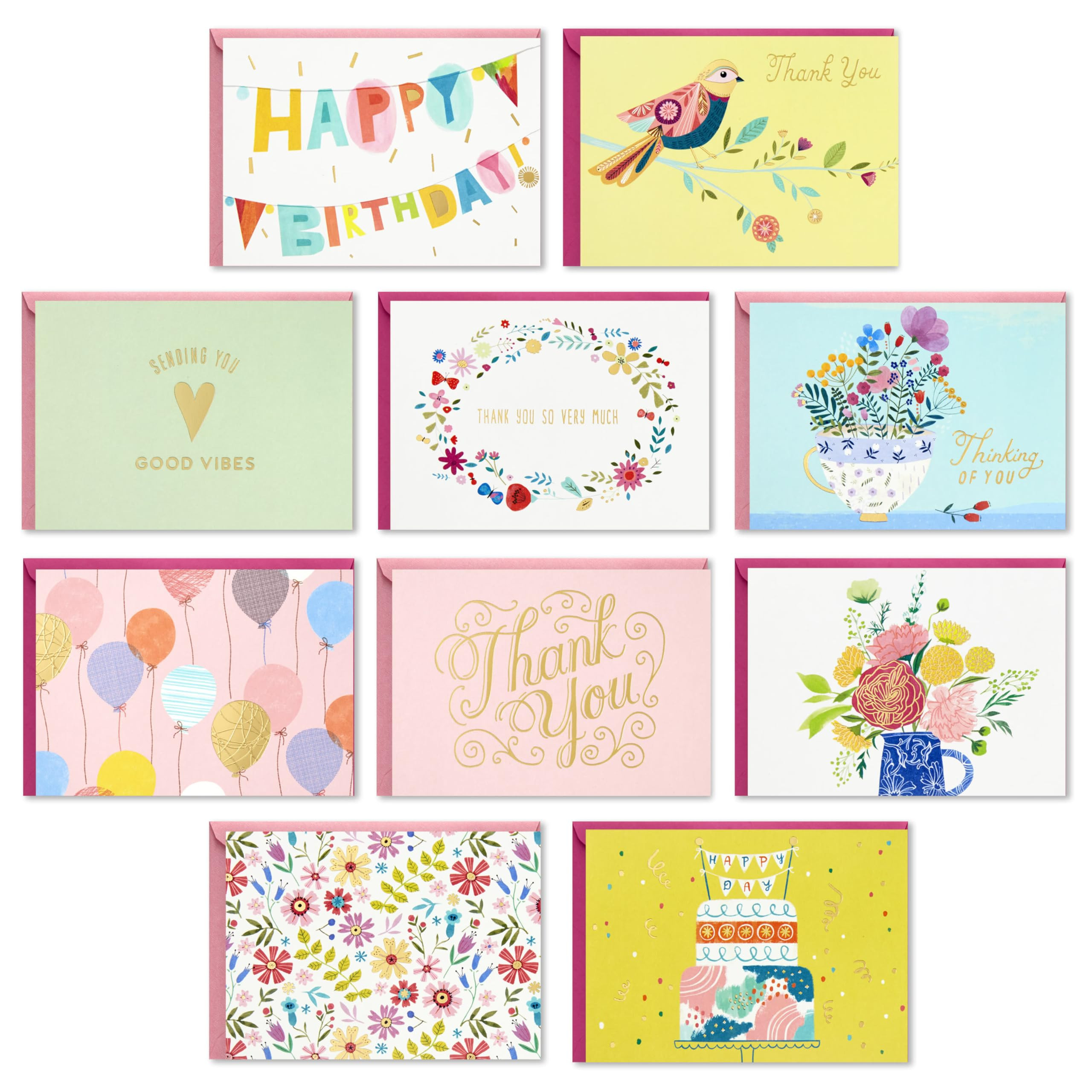 Hallmark Assorted Greeting Cards, Good Vibes (30 Count with Envelopes) for Mother's Day, Birthday... | Amazon (US)