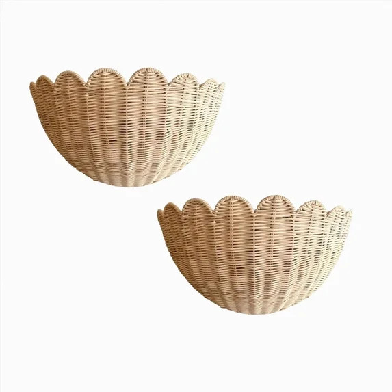 2Pcs Scalloped Rattan Wall Basket Wicker Hanging Decor，Toys Towels & Plants Versatile Storage B... | Walmart (US)