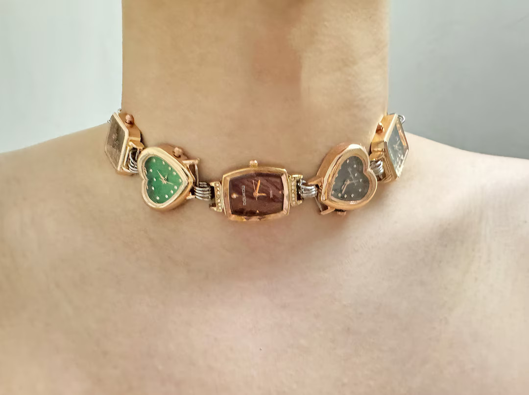 Watch Faces Choker Set,2pcs Sliver Chain Neckalce,unique Clock Necklace With Snake Charm,whimsigo... | Etsy (US)