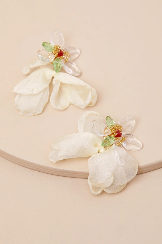 Clarisa Ivory Floral Mix Media Statements Earrings | Lulus