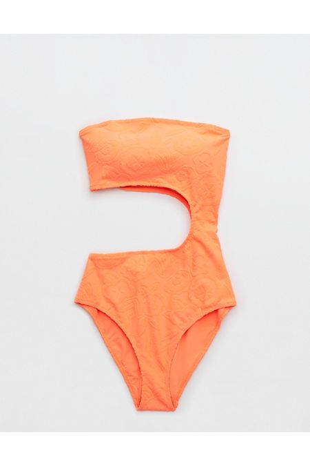 Aerie Terry Cut Out Bandeau One Piece Swimsuit | American Eagle Outfitters (US & CA)