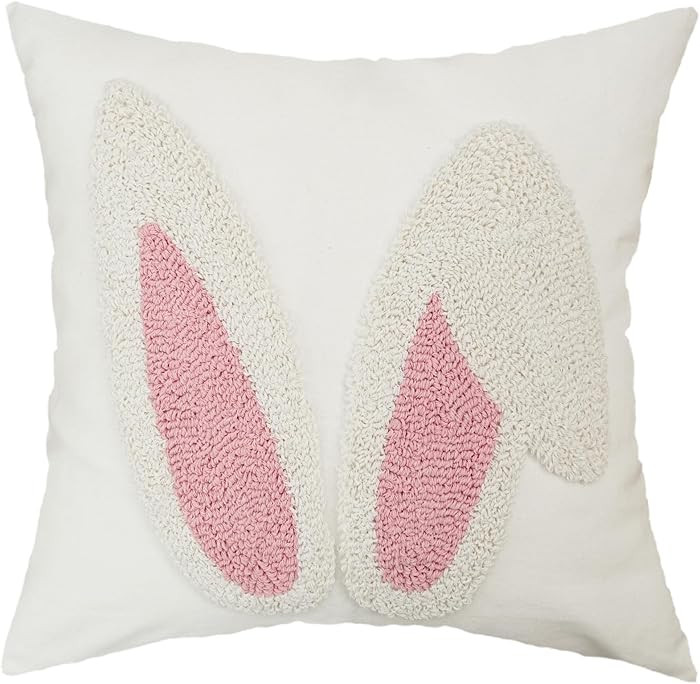 GEEORY Embroidered Easter Bunny Ears Pillow Cover 18x18 Inch, Spring & Easter Decorations Farmhou... | Amazon (US)
