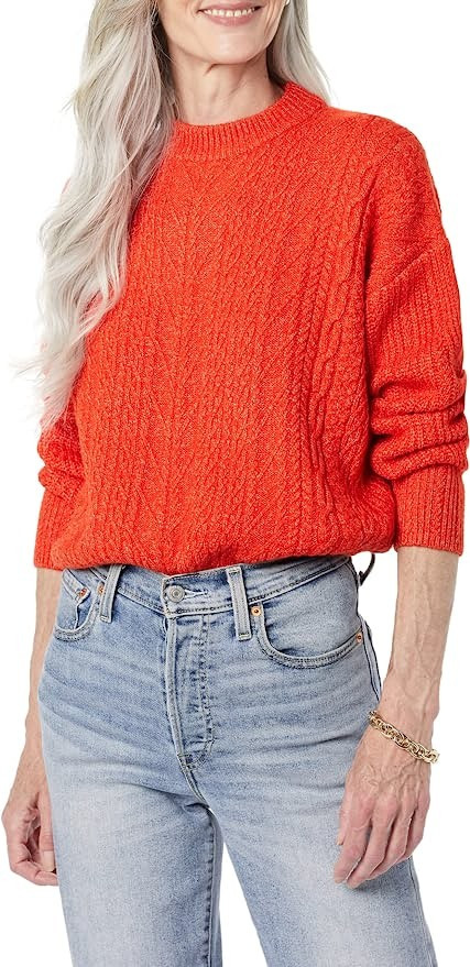 Amazon.com: Amazon Essentials Women's Soft-Touch Modern Cable Crewneck Sweater (Available in Plus... | Amazon (US)