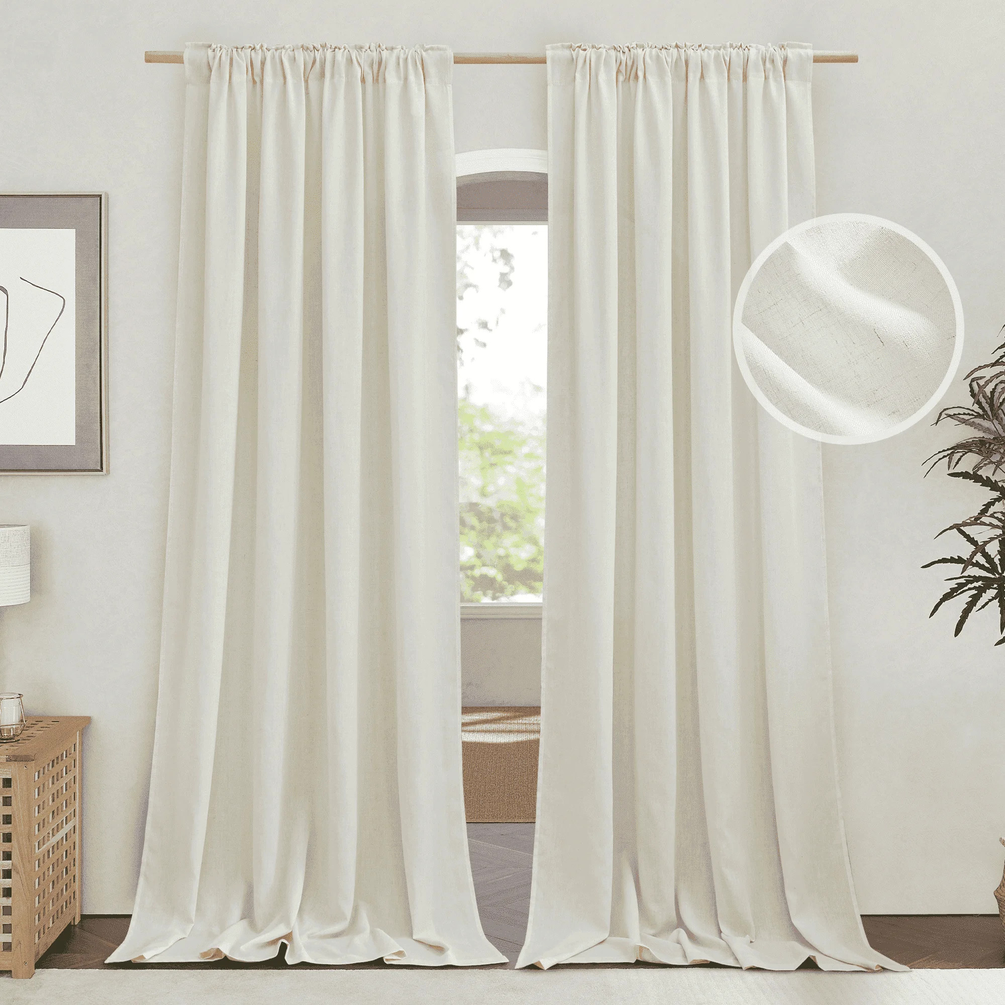 NICETOWN Living Room Linen Curtains 95 inch Length 55" Wide, 2 Panels Set, Natural color, Rod Poc... | Walmart (US)