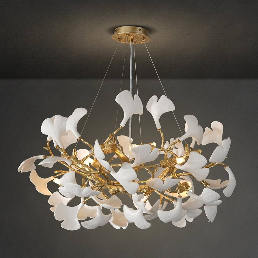 Gold Tree Branches Chandeliers, 32''Modern Round Ceramic Ginkgo Leaf Chandelier,10-Light Dining R... | Amazon (US)
