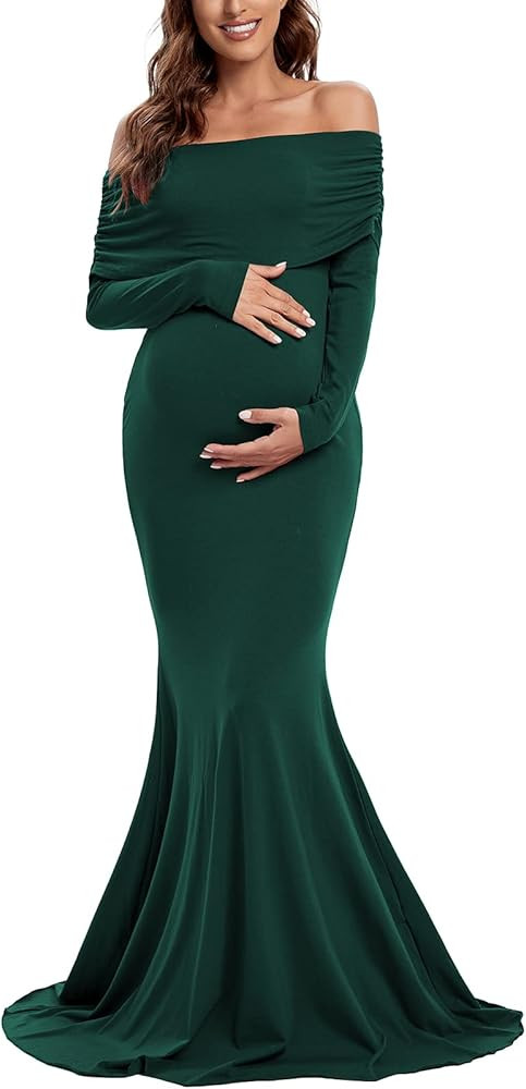 Glampunch Off Shoulders Maternity Dress Long Sleeve Ruched Maternity Gown Baby Shower Photography... | Amazon (US)