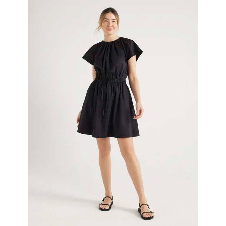 Free Assembly Women's Fit and Flare Denim Mini Dress with Flutter Sleeves, Sizes XS-XXL | Walmart (US)