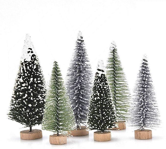 Haodeba 18Pcs Miniature Pine Trees Sisal Trees with Wood Base Christmas Tree Set Tabletop Trees f... | Amazon (US)