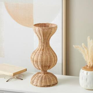 Brown Handmade Woven Hourglass Rattan Decorative Vase with Dome Base | The Home Depot
