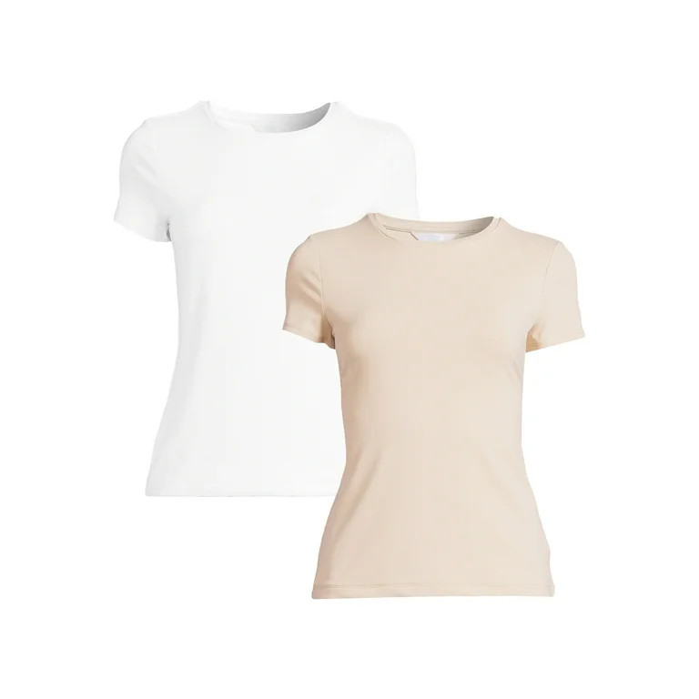 Time and Tru Women's Round Neck Smooth Tee with Short Sleeves, 2-Pack, Sizes XS-XXXL | Walmart (US)
