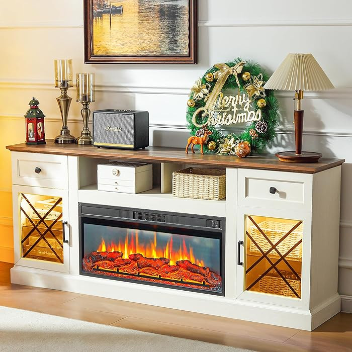 70" Fireplace TV Stand for TVs Up to 80" w/ 34" Electric Fire Place, Entertainment Center w/ 2 Gl... | Amazon (US)