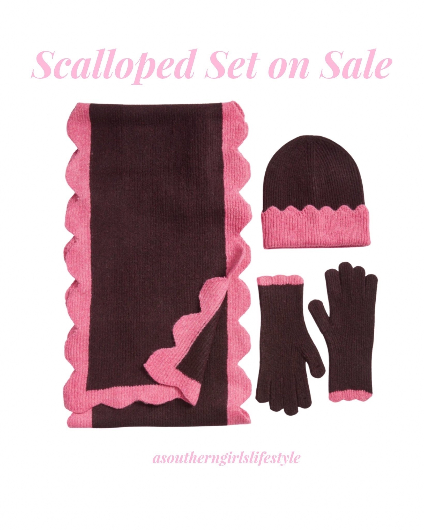 On Sale - shared this beautiful Scalloped Set (scarf, beanie & gloves) as a gift idea when it was full price so being on Sale makes me love it even more for one! 

Comes in 3 colors ways - Burgundy Fudge/Pink, Camel/Red & Grey/Black

Christmas Gift. Gifts for Her. Winter

#LTKGiftGuide #LTKSeasonal #LTKSaleAlert
