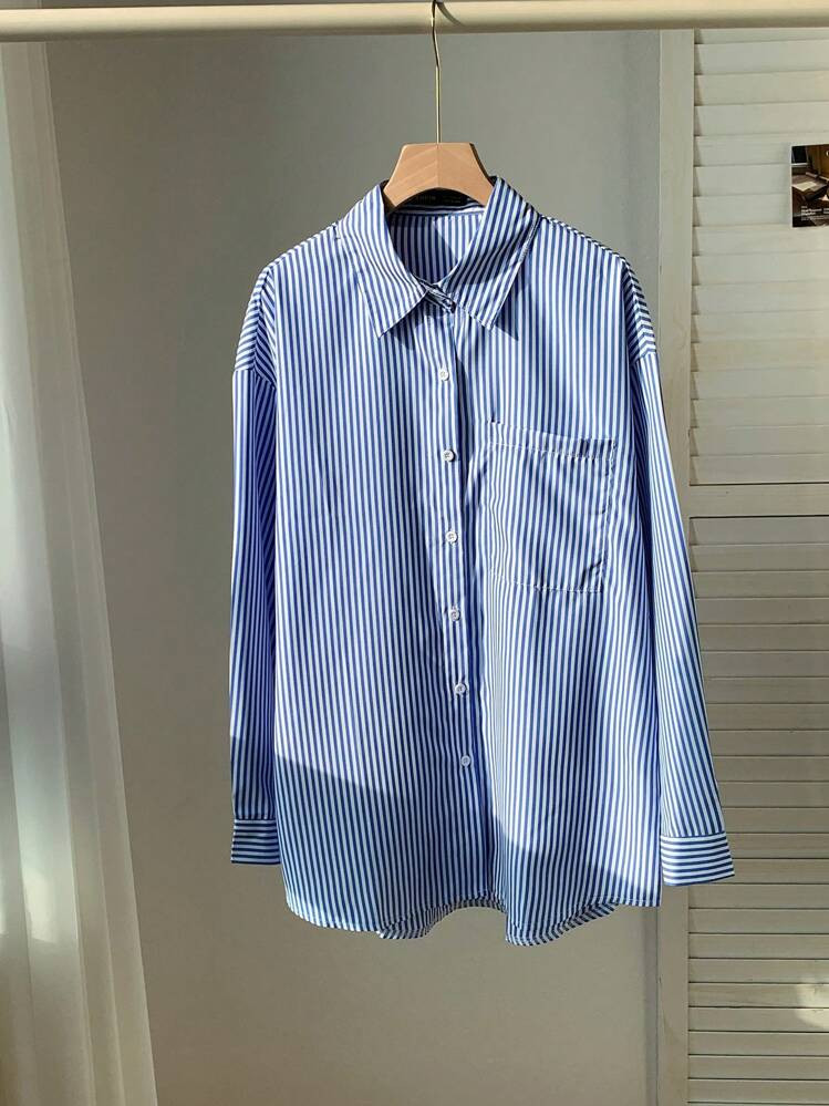 Comfortcana Long Sleeve Button-Up Striped Casual Shirt | SHEIN