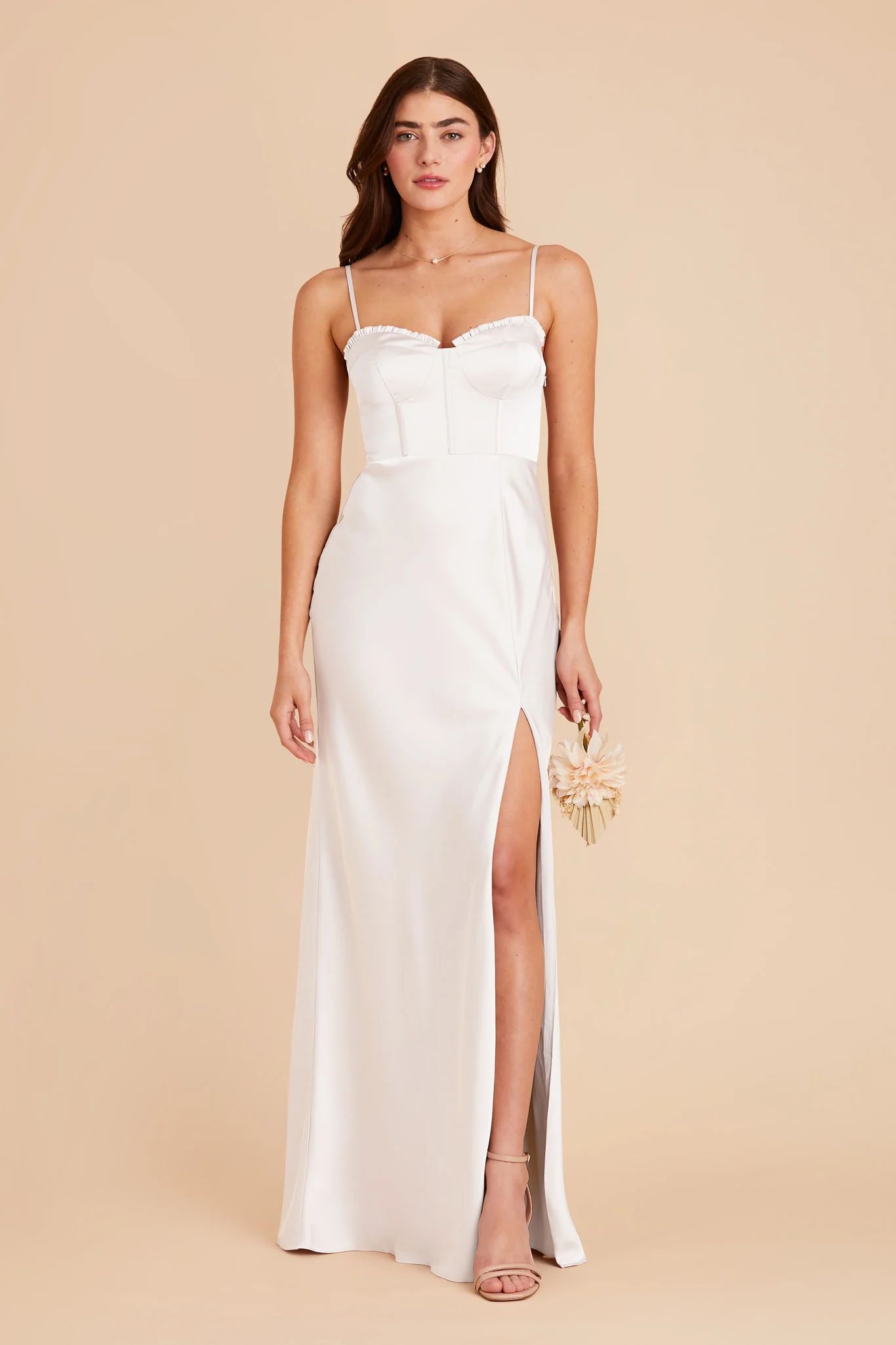 Jessica Matte Satin Dress - White | Birdy Grey