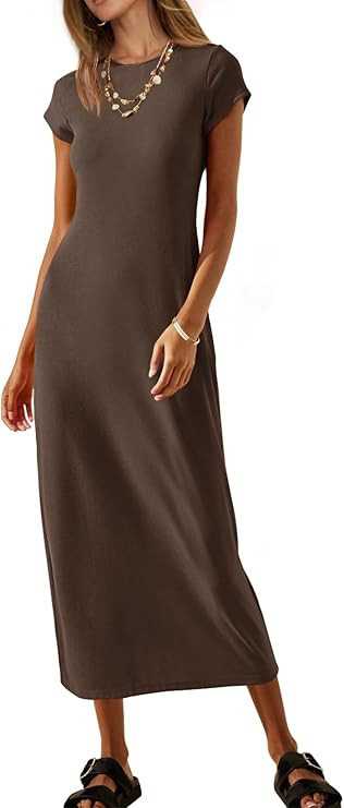 MEROKEETY Women's 2024 Summer Short Sleeve Tshirt Dress Casual Crew Neck Beach Long Maxi Dresses | Amazon (US)