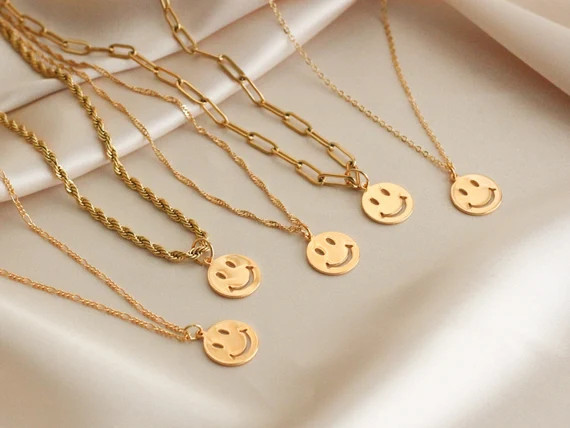 Gold SMILEY Face Necklace Emoji Necklace Antitarnish Water | Etsy | Etsy (US)