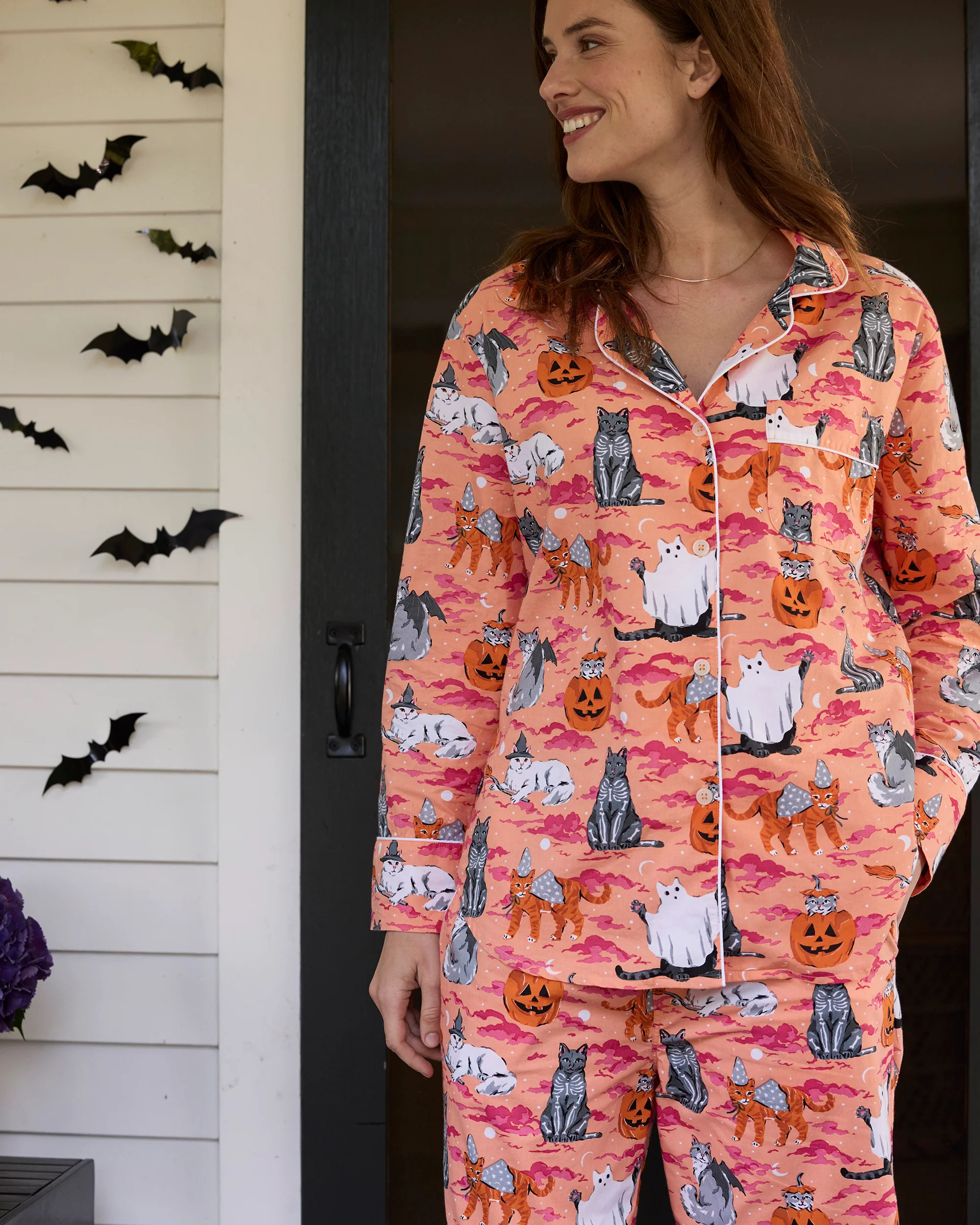 Halloween House Cats - Women's Organic Cotton Long PJ Set - Jack-O-Lantern | Printfresh
