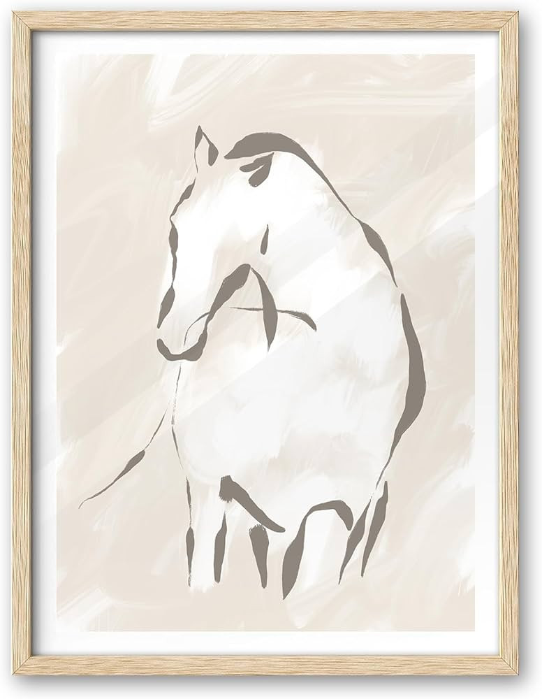 iHery Natural OAK Wood Abstract Boho Horse Drawing Framed Wall Art, 12x16 in Minimalist Animal On... | Amazon (US)
