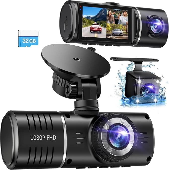 Dash Cam, 3 Channel Dash Cam, 1080P Dash Cam Front and Inside, Triple Dash Cam, Dash Camera with ... | Amazon (US)