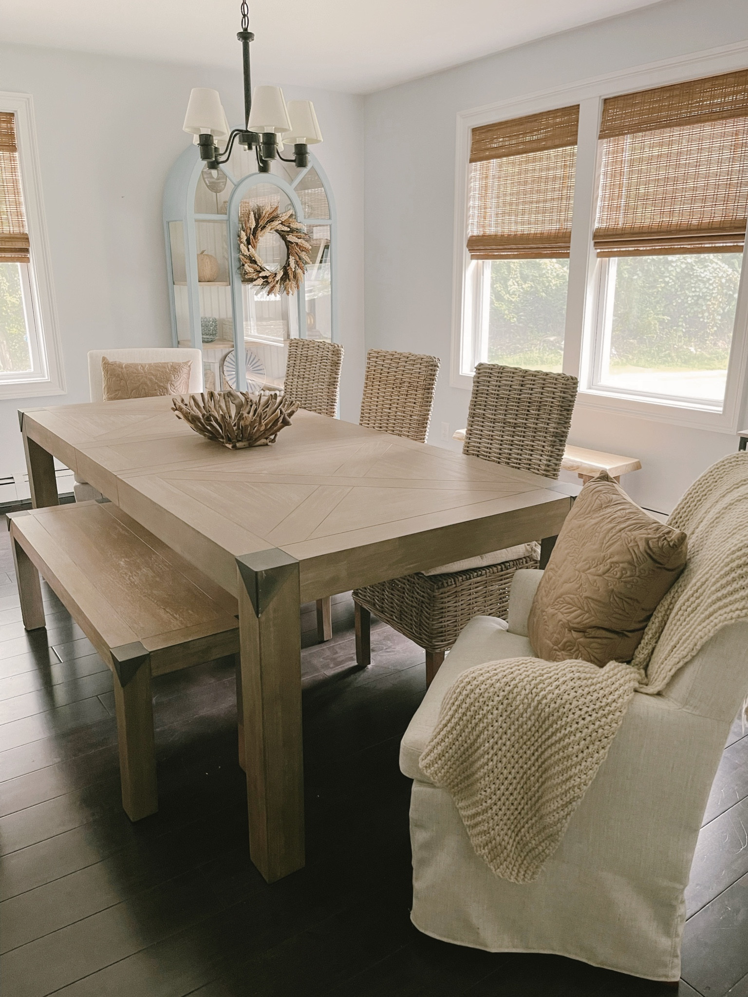 Crisp September mornings 🤎🍂 

Extendable dining table, dining bench, wicker chairs, linen dining chair

#LTKSale #LTKSeasonal #LTKFind