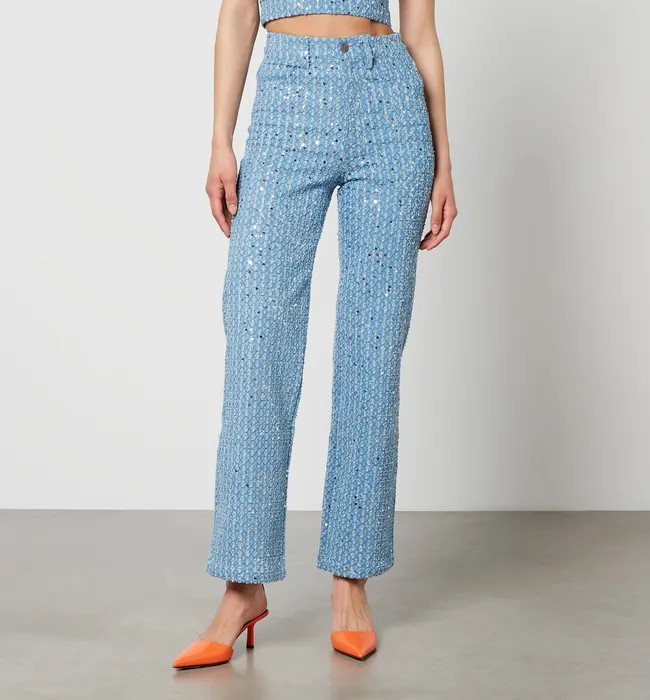Rotate Birger Christensen Embellished Denim Straight-Leg Jeans | Coggles (Global)