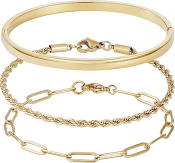 Set of 3 18K Gold Plated Stainless Steel Bracelets | Nordstrom Rack