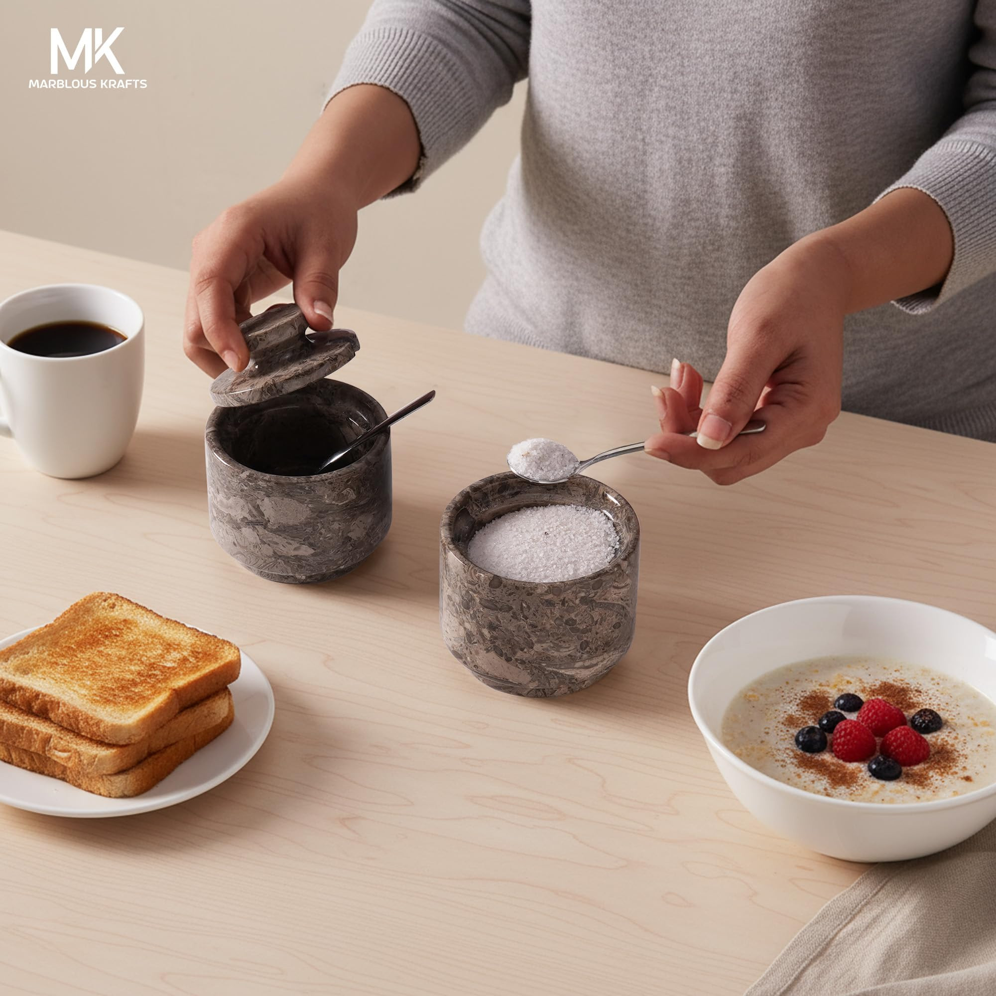 MARBLOUS KRAFTS Marble Salt Cellar 3 Inch Oceanic Flaky Christmas Salt Holder for Countertop, Per... | Amazon (US)