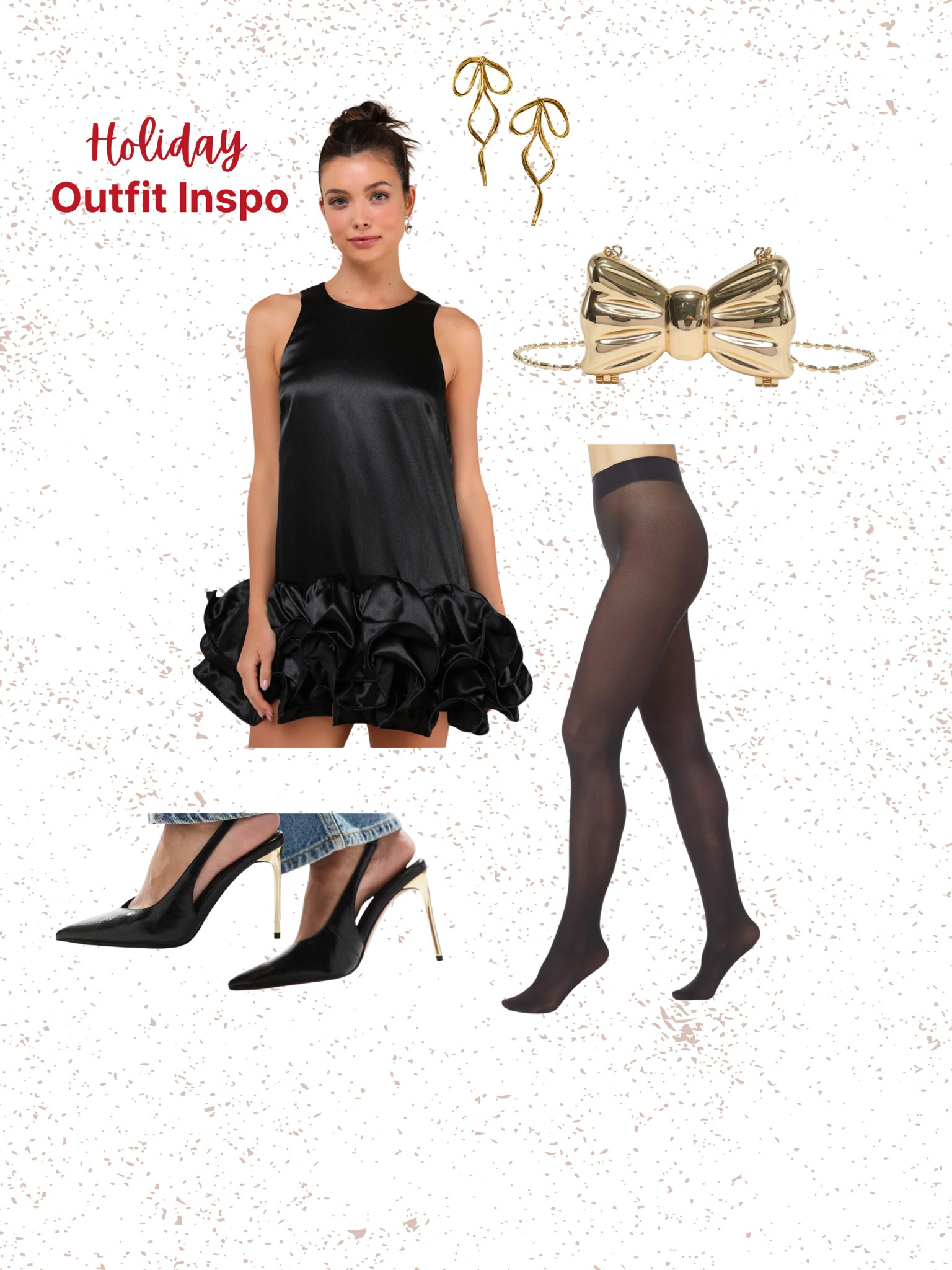🎀 Wrapped in Elegance 🎀

*the heels pictured are from ASOS and couldn’t link on here so I added alternatives below*

This look is perfect for the ultimate holiday soirée. A satin mini dress with ruffle details paired with sheer black tights (or fleece-lined for extra warmth🔥) and chic patent slingbacks creates an elegant yet playful vibe. Add the statement bow bag and dainty bow earrings for a festive touch that's all about the details.

Shop this head-turning outfit for your next holiday event! ✨

#LTKSeasonal #LTKHoliday #LTKStyleTip