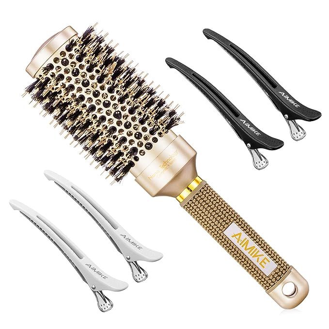 AIMIKE Round Brush, Nano Thermal Ceramic & Ionic Tech Hair Brush, Round Barrel Brush with Boar Br... | Amazon (US)