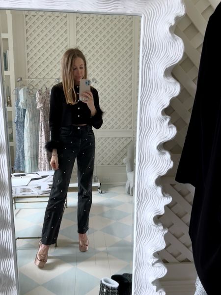 Outfit of the day! Black cardigan with rhinestone jeans and platforms. Easy outfit idea! Exact jeans are old Zara, but linking similar 

#LTKstyletip #LTKworkwear #LTKshoecrush