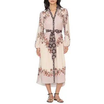 CIEBON Clover Floral Print Midi Shirtdress in Brown Multi at Nordstrom, Size Medium | Nordstrom
