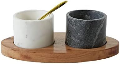 Creative Co-Op 2 Marble Bowls on Mango Wood Base with Salt Spoon | Amazon (US)