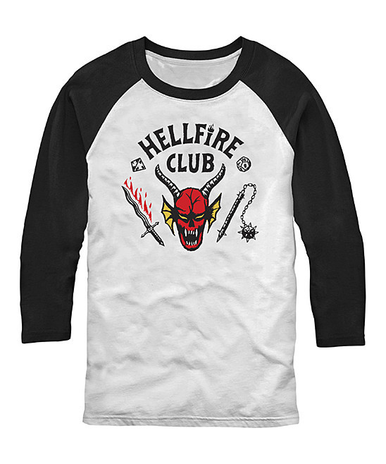 Fifth Sun Tee Shirts wht - Stranger Things White & Black 'Hellfire Club' Raglan Tee - Adult | Zulily