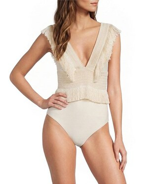 Antonio Melani Deep V-Neck Fringe Detail One Piece Swimsuit | Dillard's | Dillard's