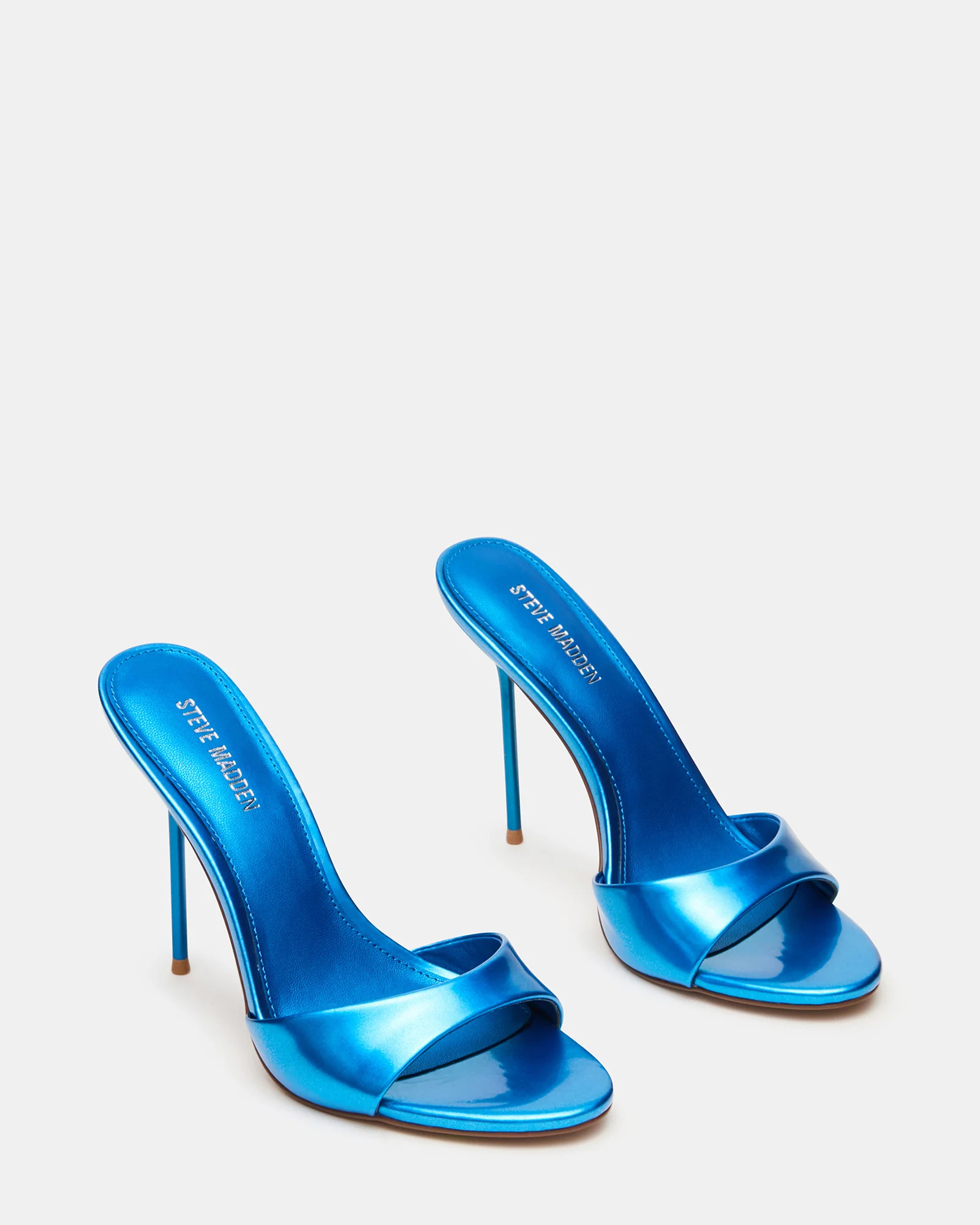 DAVINA Blue Metallic Rounded Open-Toe Mule Stiletto Women's Heel | Steve Madden (US)