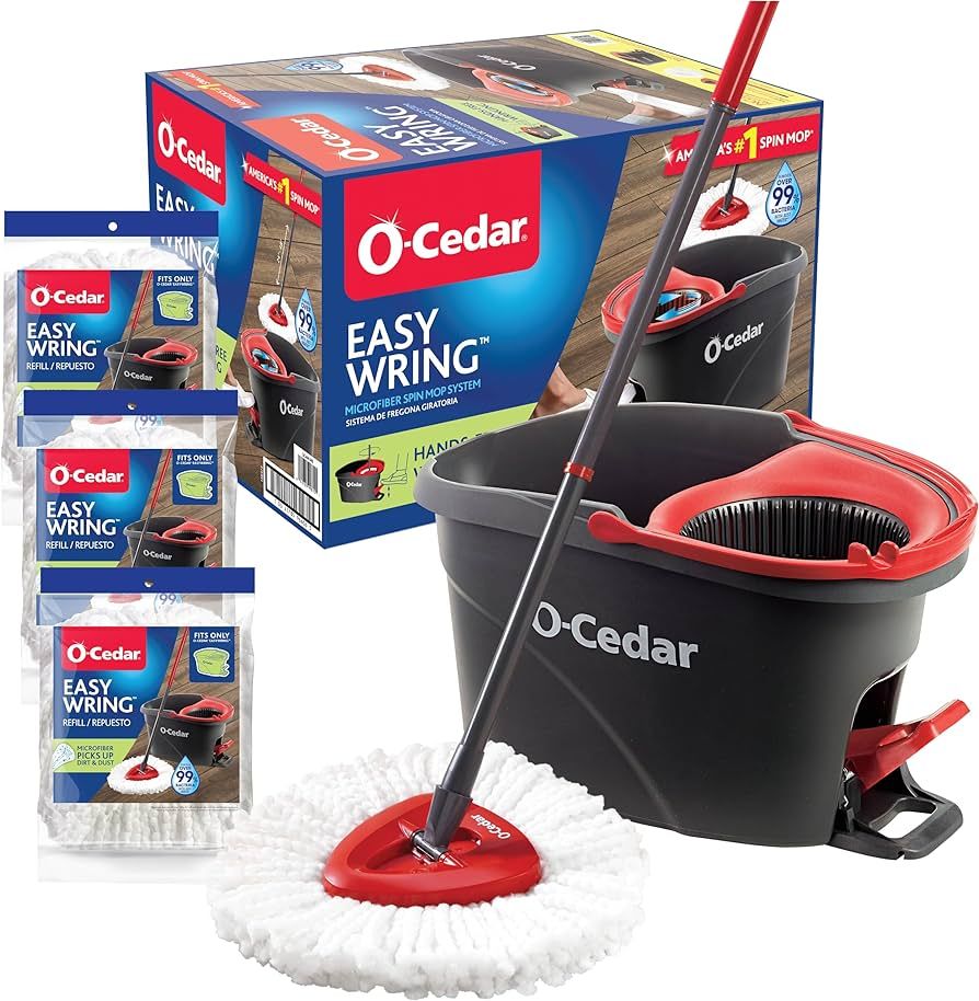 O-Cedar Easywring Microfiber Spin Mop & Bucket Floor Cleaning System with 3 Extra Refills | Amazon (US)